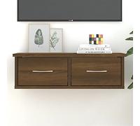 Fengshui Armoire suspendue 60 x 26 x 18,5 cm en bois aspect chêne marron, meuble TV mural avec 2 tiroirs pour espace de rangement, étagère murale flottante pour lecteurs multimédias et magazines