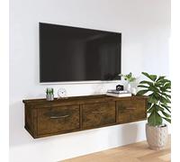 Fengshui Armoire suspendue en chêne fumé 88 x 26 x 18,5 cm en bois avec 3 tiroirs, meuble TV flottant pour salon, armoire murale décorative avec beaucoup d'espace de rangement pour lecteur multimédia