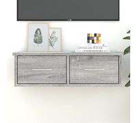 Fengshui Armoire suspendue grise Sonoma 60 x 26 x 18,5 cm - En bois - Meuble TV mural avec 2 tiroirs - Étagère murale flottante pour lecteurs multimédias et magazines, décorative et pratique