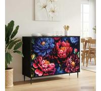 Fengshui Buffet Kiel noir aspect chêne 102 x 33 x 76 cm | Matériau en bois, robuste, beaucoup d'espace de rangement, pieds surélevés, facile d'entretien