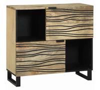 Fengshui Buffet marron 80 x 33 x 75 cm en bois de manguier massif | Pieds en fer noir, portes rabattables, étagères stables, design rustique, montage facile