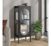 Fengshui Buffet noir 40 x 35 x 105 cm en acier revêtu par pulvérisation | Avec étagère, portes en verre strié, pieds de nivellement, cadre en acier stable
