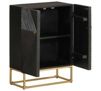Fengshui Buffet noir 55 x 30 x 76 cm en bois massif de mangue | Avec pieds en fer, armoire d'appoint, espace de rangement, plateau supérieur stable, support mural inclus