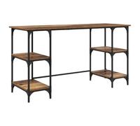 Fengshui Bureau avec étagère 140 x 50 x 75 cm en bois | Style industriel, pieds en métal, finition foncée, pour bureau à domicile, espace de rangement
