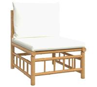 Fengshui Canapé de jardin central avec coussin blanc crème en bambou | Coussin rembourré épais, design modulaire, avec dossier, matériau durable