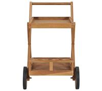 Fengshui Chariot à thé en teck massif | 2 étagères, porte-verres à vin, design compact, mobile, montage facile