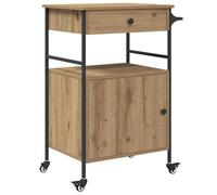 Fengshui Chariot de cuisine en bois 56 x 43 x 89,5 cm | 4 roulettes avec 2 freins, structure en acier, design rectangulaire, facile d'entretien, pour petites cuisines