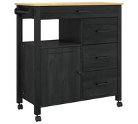 Fengshui Chariot de cuisine en bois massif de pin noir 84 x 40 x 88,5 cm | 4 roulettes avec 2 freins, 1 étagère, 1 tiroir, design ouvert, facile d'entretien