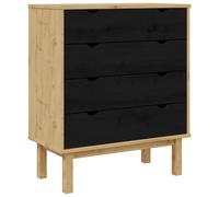 Fengshui Commode OTTA - Noir - 76,5 x 39,5 x 90 cm | Bois de pin massif, 4 tiroirs, poignées encastrées, finition hydrofuge, design scandinave