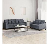 Fengshui Ensemble de canapé 2 pièces en velours gris foncé avec coussin | Housse en velours doux, cadre en métal contreplaqué, assise rembourrée épaisse, max 110 kg par siège