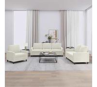 Fengshui Ensemble de canapé 3 pièces en velours crème avec coussin | Housse en velours doux, cadre en métal contreplaqué, assise rembourrée épaisse, max 110 kg par siège