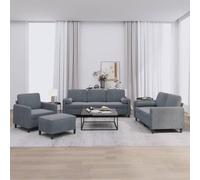 Fengshui Ensemble de canapé 4 pièces en velours gris foncé avec coussin roulant
