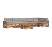 Fengshui Ensemble de canapé 7 pièces en bois d'acacia naturel gris clair | Design modulaire, laqué résistant aux intempéries, facile d'entretien, pour jardin, terrasse, balcon