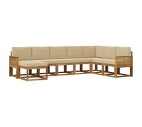 Fengshui Ensemble de canapé 8 pièces en bois d'acacia beige naturel | Design modulaire, laqué résistant aux intempéries, facile d'entretien, pour jardin et terrasse