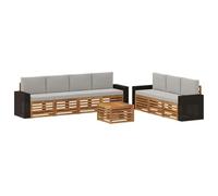 Fengshui Ensemble de canapé avec coussins, 8 pièces, bois d'acacia massif | Laqué résistant aux intempéries, design modulaire, facile d'entretien, pour jardin, terrasse