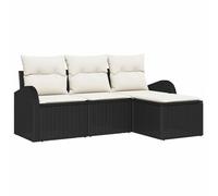 Fengshui Ensemble de canapé de jardin en polyrotin noir 3 pièces | Module 2 places 55 x 62 x 69 cm, 2 canapés, repose-pieds, coussin d'assise avec housses lavables