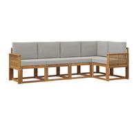 Fengshui Ensemble de canapé d'extérieur 5 pièces gris clair naturel | Bois d'acacia massif laqué résistant aux intempéries, design modulaire, facile d'entretien