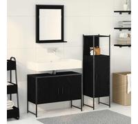 Fengshui Ensemble de meubles de salle de bain 3 pièces avec miroir 50 x 12 x 60 cm, meuble sous lavabo 80 x 30 x 60 cm et armoire haute 33 x 33 x 113,5 cm, en bois, montage mural, design moderne, noir