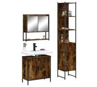 Fengshui Ensemble de meubles de salle de bain 3 pièces en bois avec armoire miroir et meuble sous lavabo, beaucoup d'espace de rangement, design peu encombrant, surface en verre miroir transparent