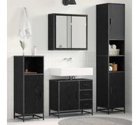 Fengshui Ensemble de meubles de salle de bain 3 pièces en chêne noir avec portes et étagères, ensemble d'armoire de salle de bain moderne avec portes encastrées et poignées en barre, facile