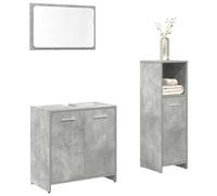 Fengshui Ensemble de meubles de salle de bain 3 pièces gris béton en bois avec meuble sous lavabo et porte, espace de rangement pratique pour salle de bain, surface facile d'entretien, support mural
