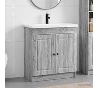 Fengshui Ensemble de meubles de salle de bain Gris Sonoma 56 x 37,5 x 81 cm | Matériau en bois, portes pivotantes avec boutons en métal, lavabo et robinet, étagères incluses