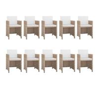 Fengshui Ensemble de salle à manger 11 pièces en polyrotin beige, table en verre, 10 chaises