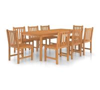 Fengshui Ensemble de salle à manger en teck massif 9 pièces 200 x 100 cm | Résistant aux intempéries, imperméable, plateau de table extra solide, 110 kg par siège