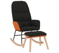 Fengshui Fauteuil à bascule en tissu avec tabouret, noir | Respirant, durable, résistant à la saleté, accoudoirs, mouvement de balançoire doux