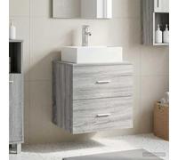 Fengshui Lavabo mural gris sonoma 49,5 x 41 x 62,5 cm | Matériau en bois, résistant à l'humidité, tiroir intégré, poignées argentées, fixations incluses
