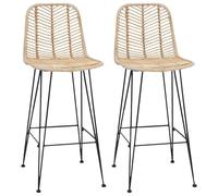 Fengshui Lot de 2 chaises de bar en rotin et fer 44 x 52 x 111 cm | Fauteuil à dossier haut avec repose-pieds, design rustique, pour cuisine ou salon, facile d'entretien