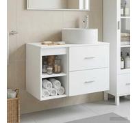 Fengshui Lot de 2 meubles de salle de bain en bois blanc | Armoire murale, position flexible du lavabo, étagères et tiroirs, installation facile