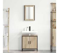 Fengshui Lot de 2 meubles de salle de bain en bois marron | Monté flottant, meuble sous lavabo 60 x 30 x 60 cm, armoire miroir 60 x 12 x 60 cm, poignées noires