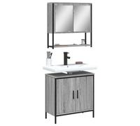Fengshui Lot de 2 meubles de salle de bain gris Sonoma avec miroir et beaucoup d'espace de rangement pour salle de bain, armoire miroir murale avec surface en verre transparent, design peu encombrant