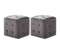 Fengshui Lot de 2 poufs en velours gris 30 x 30 x 30 cm | Avec cadre en bois, résistant aux taches, rembourré, pour canapé et fauteuil