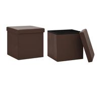 Fengshui Lot de 2 tabourets pliants avec espace de rangement Marron PVC MDF | Dessus du siège amovible, rempli de mousse, charge jusqu'à 110 kg, pliable pour économiser de l'espace