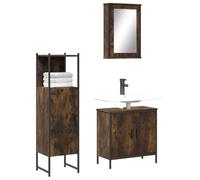 Fengshui Lot de 3 meubles de salle de bain en bois de chêne fumé avec beaucoup d'espace de rangement, montage mural et miroir, design peu encombrant pour les petites salles de bain