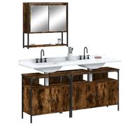 Fengshui Lot de 3 meubles de salle de bain en chêne fumé avec beaucoup d'espace de rangement, montage mural et miroir transparent, design peu encombrant pour lavabo, idéal pour les petites salles de