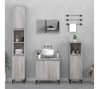 Fengshui Lot de 3 meubles de salle de bain gris Sonoma en bois avec beaucoup d'espace de rangement, meuble de salle de bain avec pieds en métal, facile d'entretien et stable, support mural de sécurité