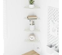 Fengshui Lot de 4 étagères flottantes en acier - Blanc - 18 x 18 x 2 cm - Étagère murale carrée - Étagère d'angle flottante avec bords surélevés - Pour salon, cuisine, salle de bain - Montage facile