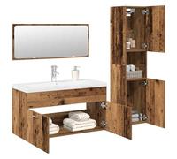 Fengshui Lot de 4 meubles de salle de bain aspect bois vieilli avec meuble sous lavabo en bois - Montage mural - Fonction trop-plein - Robinet et vidage inclus