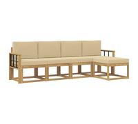 Fengshui Lot de 5 canapés d'angle d'extérieur en acacia marron et beige | Bois massif, design à lamelles, évacuation de l'eau, pour jardin, terrasse