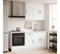 Fengshui Meuble de cuisine Kalmar 5 pièces en bois blanc | Étagères réglables, pieds d'équilibrage de hauteur, support mural, espace de rangement pour casseroles et poêles