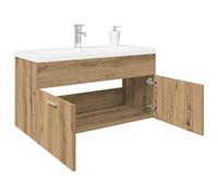 Fengshui Meuble de salle de bain avec lavabo encastré, meuble sous lavabo en bois - Montage mural en chêne Artisan - Avec tiroir et fonction trop-plein - Robinet et bonde inclus