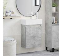 Fengshui Meuble sous lavabo avec robinet gris béton | Montage mural, matériau en bois, robinet mélangeur, portes réversibles, facile à nettoyer