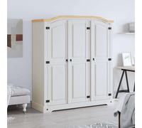 Fengshui Penderie style mexicain pin 3 portes blanche | Bois de pin massif, ciré, détails métalliques noirs, tringle à vêtements, 4 étagères