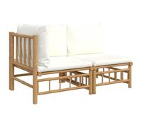 Fengshui Salon de jardin 2 pièces en bambou avec coussins blanc crème | Structure modulaire, coussin rembourré épais, dossier pour plus de confort, matériau naturel durable