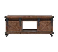 Fengshui Table basse en bois massif de sapin 91 x 51 x 38 cm | Avec roulettes, design de porte suspendue, espace de rangement, table d'appoint pour le salon
