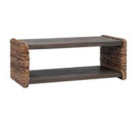 Fengshui Table basse naturelle 90 x 45 x 35 cm en bois d'acajou massif | Avec étagère, détails en rotin, construction stable, pour le salon