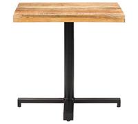 Fengshui Table de bistro carrée en bois de manguier brut 80 x 80 x 75 cm | Fabriqué à la main, finition naturelle, pied en fer revêtu par pulvérisation noire, pour l'intérieur et le jardin